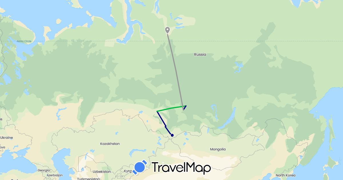 TravelMap itinerary: driving, bus, plane in Russia (Europe)